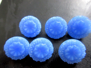 6 Magnificent   Czech Vintage Style Glass Buttons  Blue