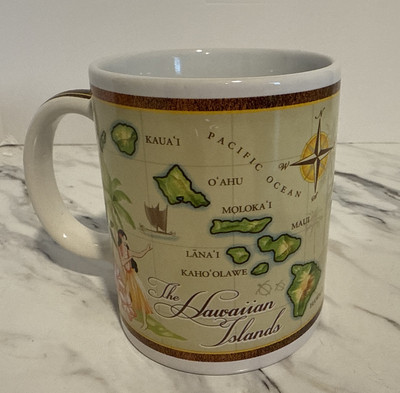 Hawaiian Islands Coffee Mug Vintage Map ABC Store Souvenir Maui Kauai Oahu