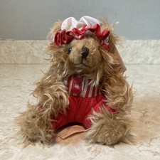 Vintage Russ Berrie Luv Pet Brown Shaggy Sitting Bear Red  White Outfit W Tag