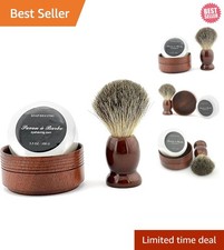 Luxury Badger Hair Shaving Brush Natural Wood Mug - 3 Piece Grooming Set