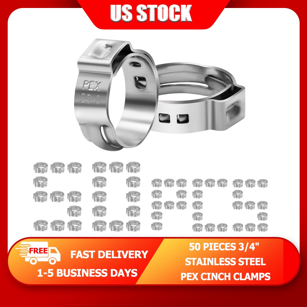 3/4" inch PEX Stainless Steel Clamp Cinch Rings Crimp Pinch Fitting 50 pcs Heavy
