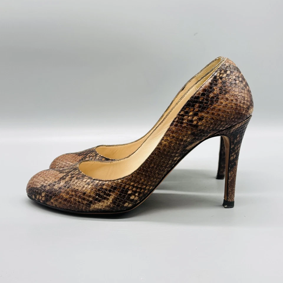 LK Bennett Zapatos Mujer 8.5 Cuero Marrón Estampado Serpiente Tacón Alto Vestido de Bomba Londres Foto 4 de 4