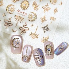 Gold Nail Art Sticker Decals Star Moon Nail Stickers Snake with 5d-gold-10