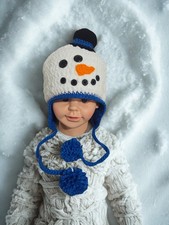 Snowman Hat With Earlflaps- New- Pick Your Size- Handmade Crochet Winter Hat
