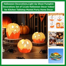 Halloween Decorations,Light Up Ghost Pumpkin Decorations Set of 3,Cute Hallow...