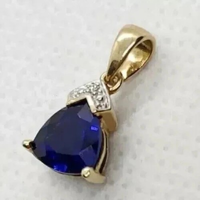 14k Yellow Gold Plated 2.20 Ct Trillion Cut Lab Created Blue Sapphire Pendant