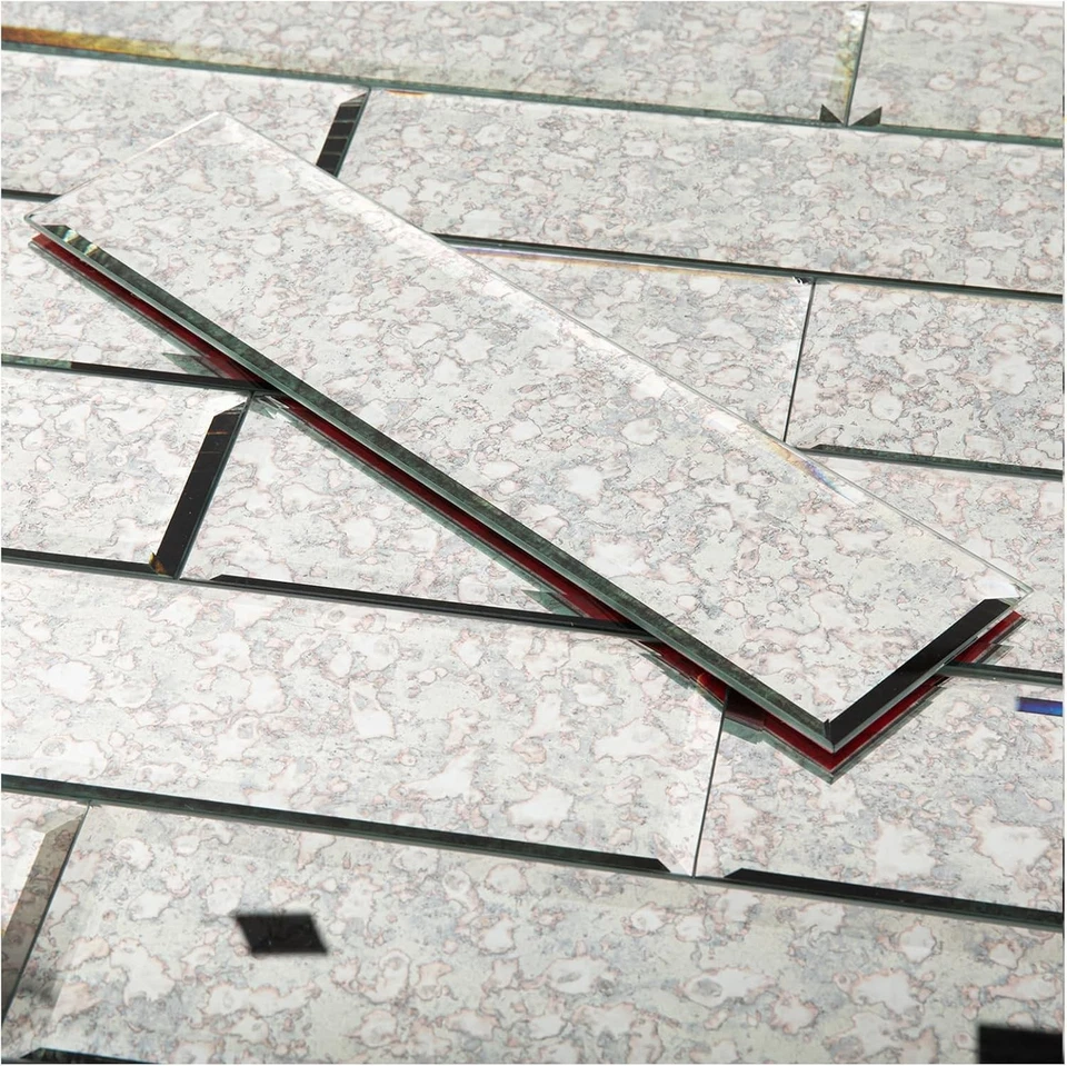 Azulejo espejo biselado antiguo vintage de 3x12 pulgadas - Salpicadero fácil de pelar y pegar Foto 3 de 4