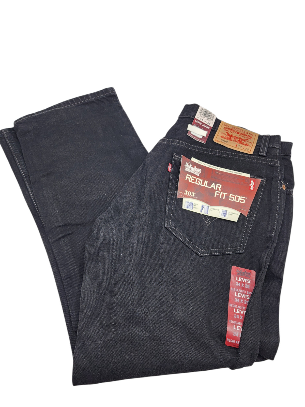 LEVIS 505 Men's Size 34x29 Black Jeans Straight Leg Regular Fit NWT