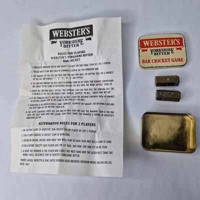 Vintage Websters Yorkshire bitter Cricket Pub Bar Spiel Dose Anleitung & Spielwürfel