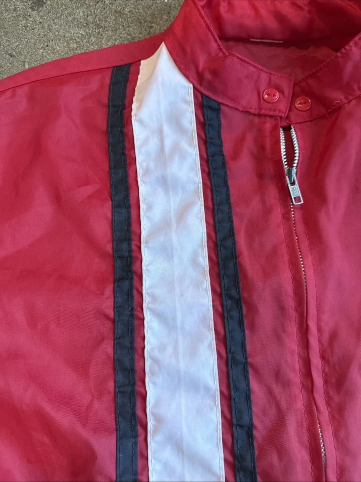 Cortavientos Holley Rojo Carreras Años 60 70 Vintage con Rayas Blancas y Negras XL ¡LIMPIO! Foto 3 de 4