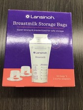 Lansinoh Breastmilk Storage Bags, 50 Count with 2 Pump Adapters, 6 Ounce