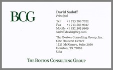 Boston Consulting Group David Sandoff Houston TX Vintage Business Card