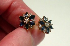 14k Yellow Gold Plated 2Ct Lab Created Marquise Blue Sapphire Stud Earring Women