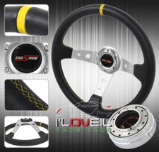 350mm Black Steering Wheel W 1.5 Thin Quick Release Jdm Horn Button