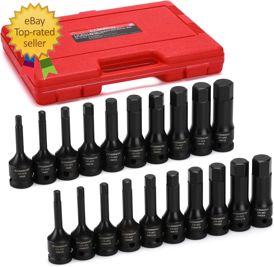 1/2" Drive Master Impact Hex Bit Set, Hex Driver, Sae/Metric, 1/4" - 3/4", 6Mm - - Image 2 of 4