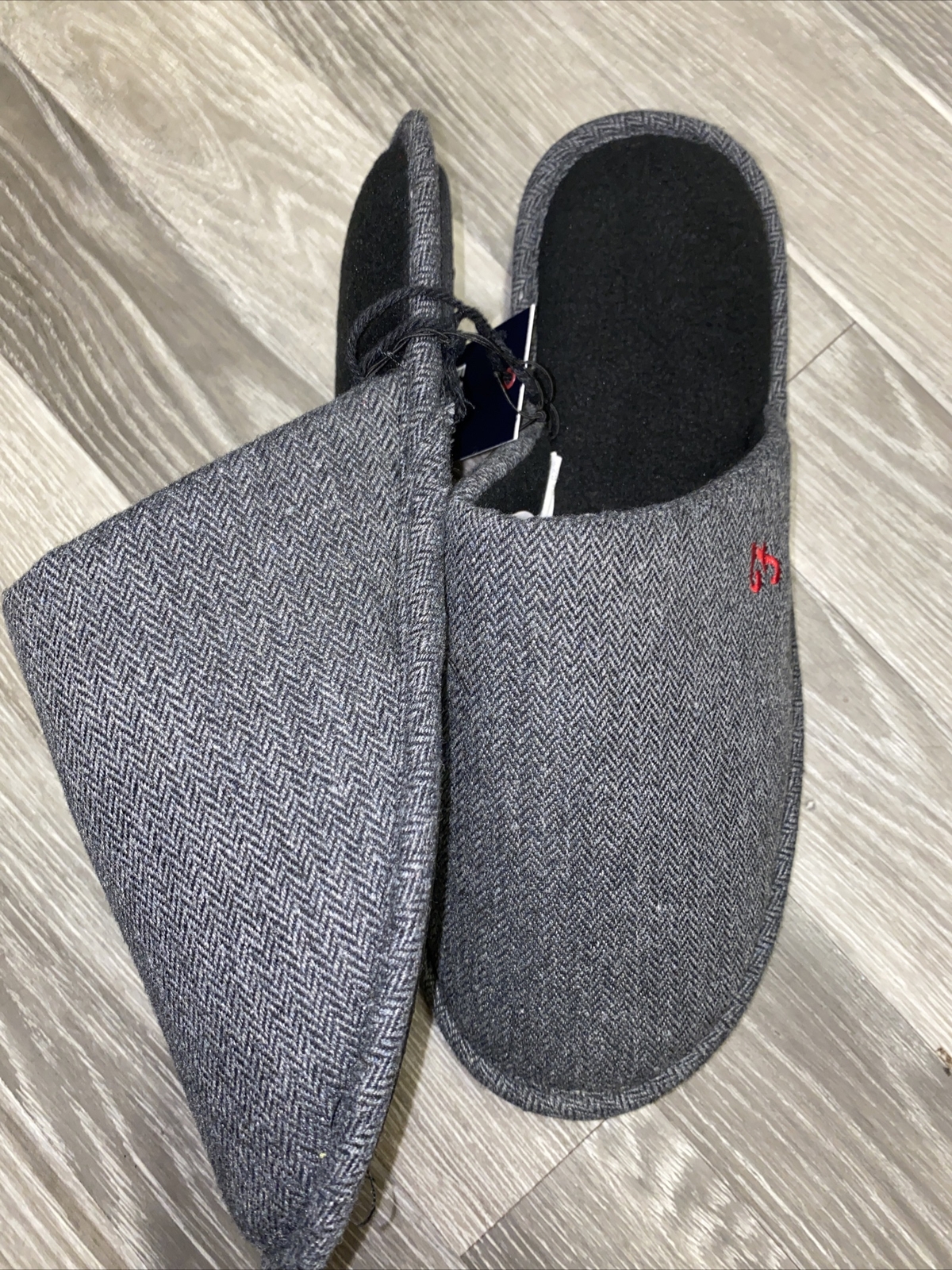 SAOLA Pantofole Uomo Farah Grigio Suola Piatta Nuove Etichette Tessuto Taglia 11 12 UK Adulto