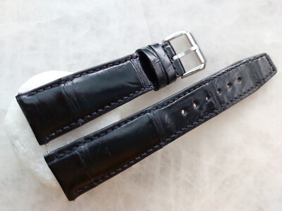 21mm/18mm Black Alligator Crocodile Print Leather Watch Strap Band
