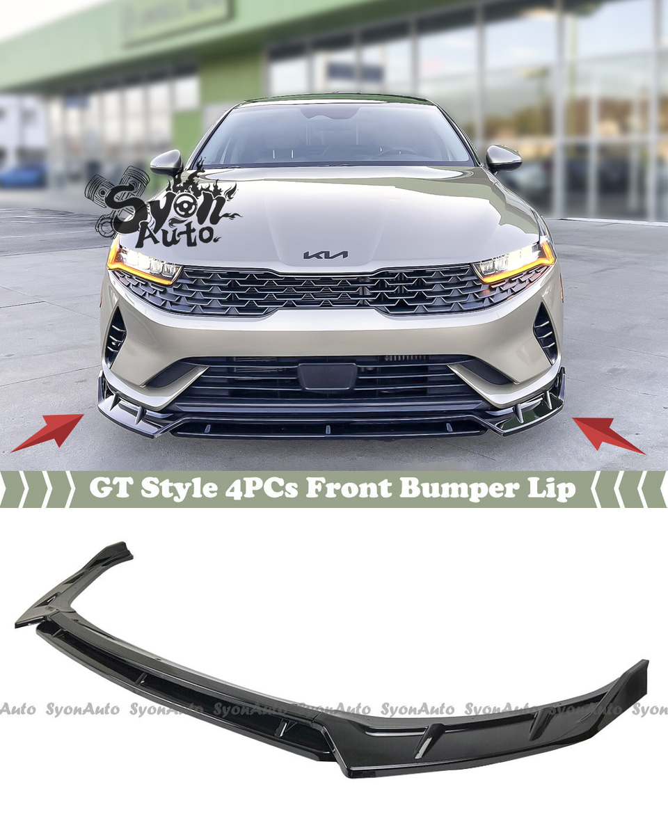 V2 Style Glossy Black Front Bumper Lip Splitter For Kia K5 GT / GT-Line (2020-2024) – 3-Piece ABS Kit