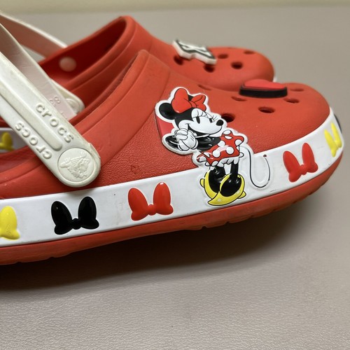 Crocs Disney Minnie Mouse Clogs Girls Size C13 Red Sandals Slip On Shoes Charms - Picture 5 of 13