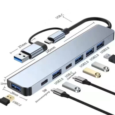 USB C  7 in 2 Adapter USB 3.0 Verteiler Splitter TV Notebook Laptop Smartphone