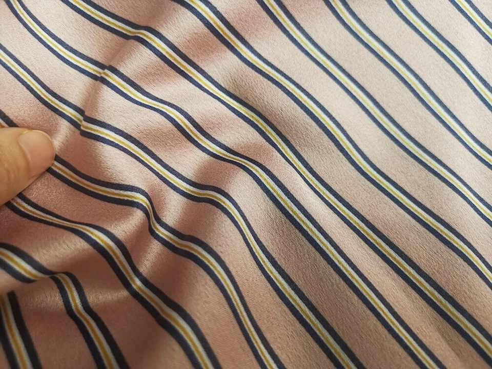 1 yard X 1.48 meter Pink Striped Material Crepe Satin Charmeuse Fabric For Gown - Image 4 of 4
