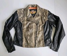 Harley Davidson Womens Xl Genuine Leather Jacket Black & Python Snakeskin Style