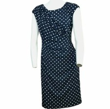 CONNECTED Womens Dress Sz 8P Blue White Polka Dot Sleeveless Wrap Dress Stretch