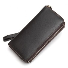 Men's Genuine Leather Wallet Double Zipper Large Capacity Clutch