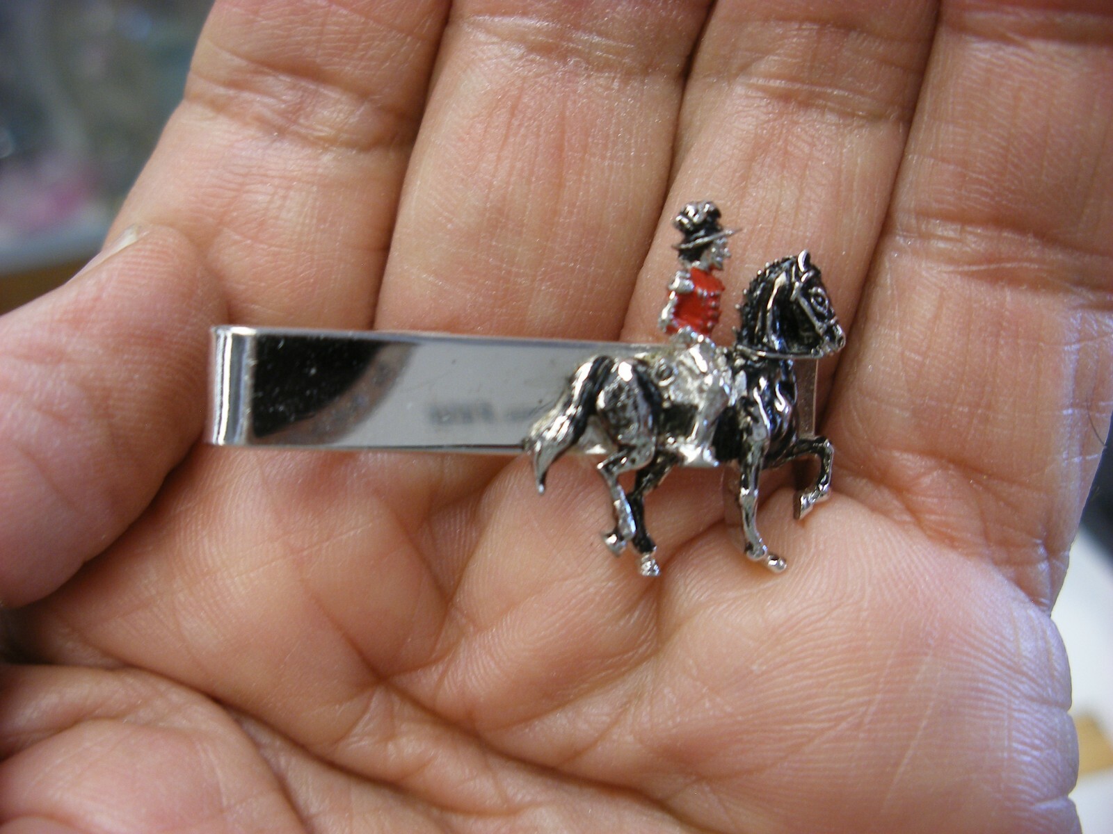 Vintage Fox Hunt Equestrian Tie Bar Clip with Horse Rider Design  