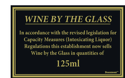 Wein im Glas 125ml Gesetz Schild 170x110mm Legal Trinken Restaurant Beschilderung
