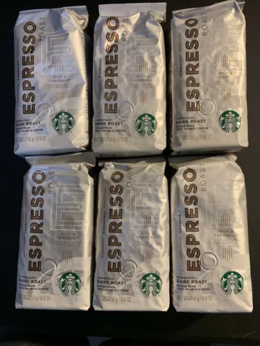 6 Starbucks Espresso Roast Whole Bean Coffee Dark Roast 8.8 OZ Each 3.3lb Total