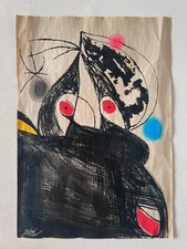 Joan Miro (Handmade) Drawing mixed media on paper signed & stamped