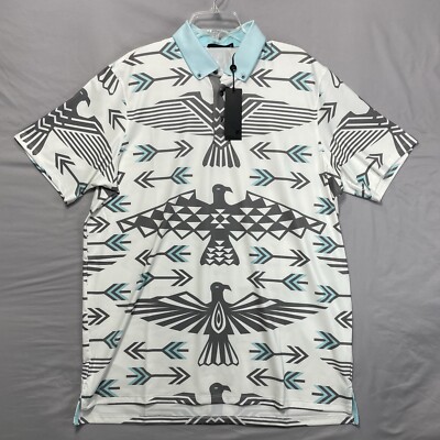 Greyson Mens XL White Rocky Mountain High Polo Golf Shirt Performance Aztec Bird