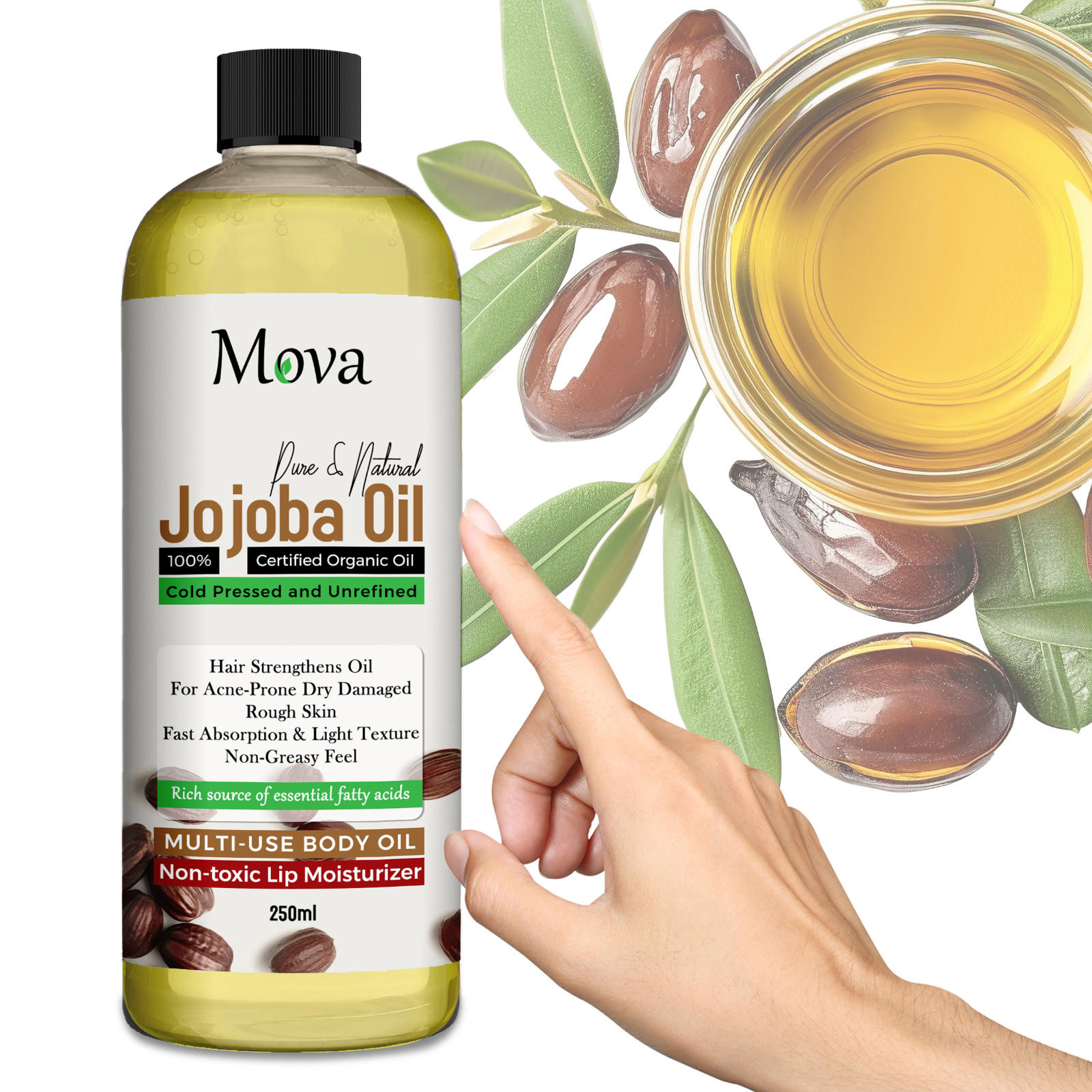 Aceite de jojoba dorado 100 % puro orgánico para cabello cuerpo rostro natural prensado en frío 250 ml