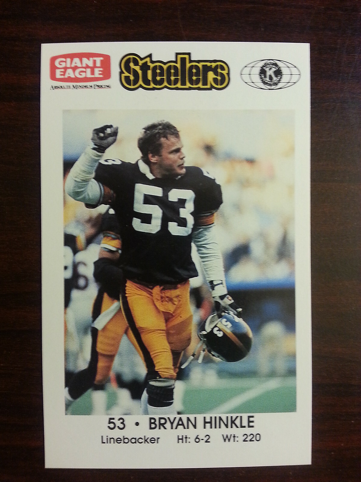 1991 Pittsburgh STEELERS Police #53 BRYAN HINKLE Oregon DUCKS Silverdale WA