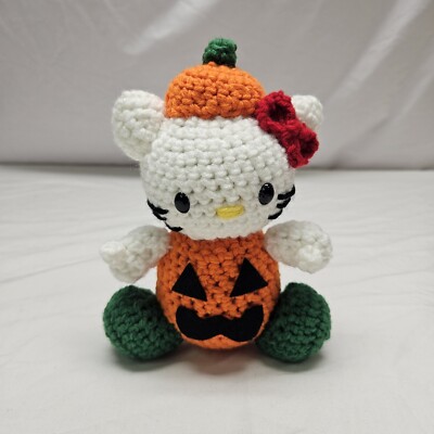 Unbranded 7 Inch Hello Kitty Pumpkin White And Orange Crochet 2023 Plush