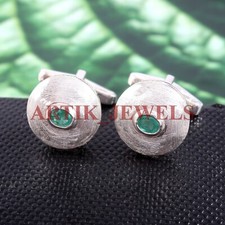 Natural Emerald Gemstone with 925 Sterling Silver Cufflink 2812
