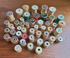 Vtg Lot of 45 Wooden Empty Sewing Thread Wood Spools Crafts 1-1.5" - Lot A