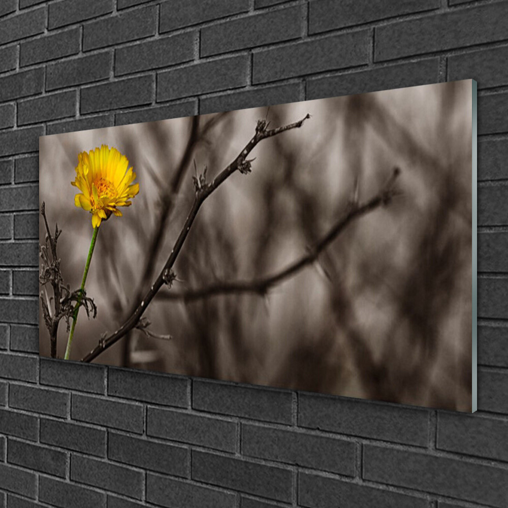 Tableau moderne en verre acrylique premium effet vitré avec motif branche de fleurs 100x50