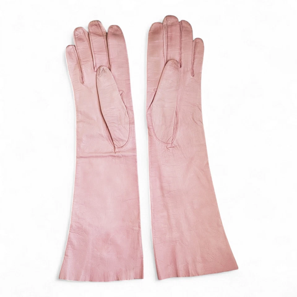 Guantes de cuero vintage Gant Perrin Francia debajo del codo rosa piel para niños talla 7 Foto 3 de 4