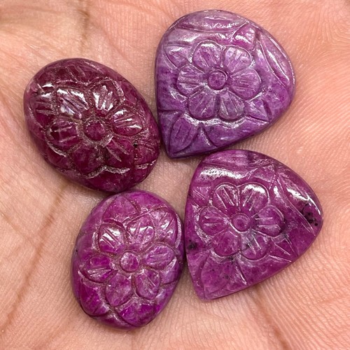 4 Pcs Natural Ruby Unheated Rare Moghul Carved Exclusive Gemstones Lot 64.80 Cts - Picture 6 of 20