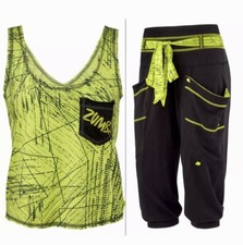 ZUMBA ¡JUEGO DE 2 piezas! Pantalones de Baile Capri Cargo y Camisa Camiseta sin Mangas Hazlo por la Fama RARO S M