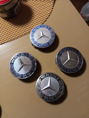 MERCEDES BENZ SET OF 4 Classic Black 75MM Wheel Rims Center Hub Caps ...