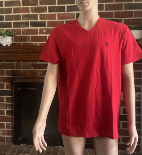 U.S. Polo Assn. Men's Solid V-Neck Short Sleeve T-Shirt Size small Red New