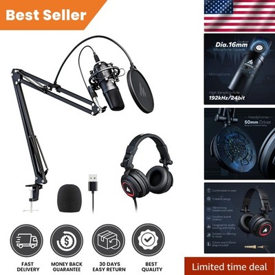 192kHz/24bit USB Condenser Microphone Set with Studio Headphones for Podcasters