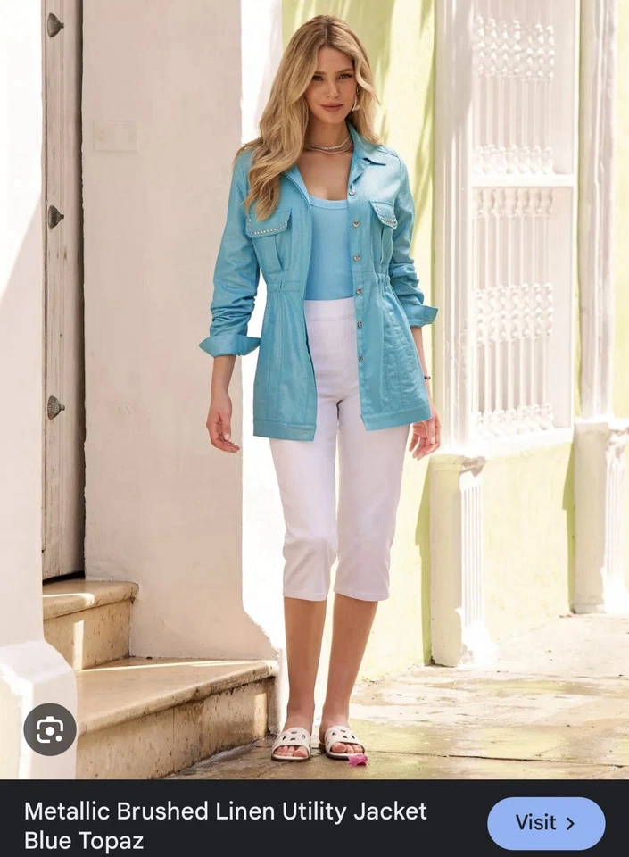Boston Proper Blue Topaz Metallic Utility Jacket M - Image 2 of 4