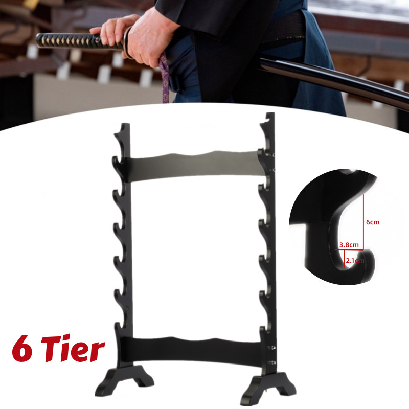 6-Tier Sword Display Rack Floor-standing Wooden Samurai Sword Katana Holder
