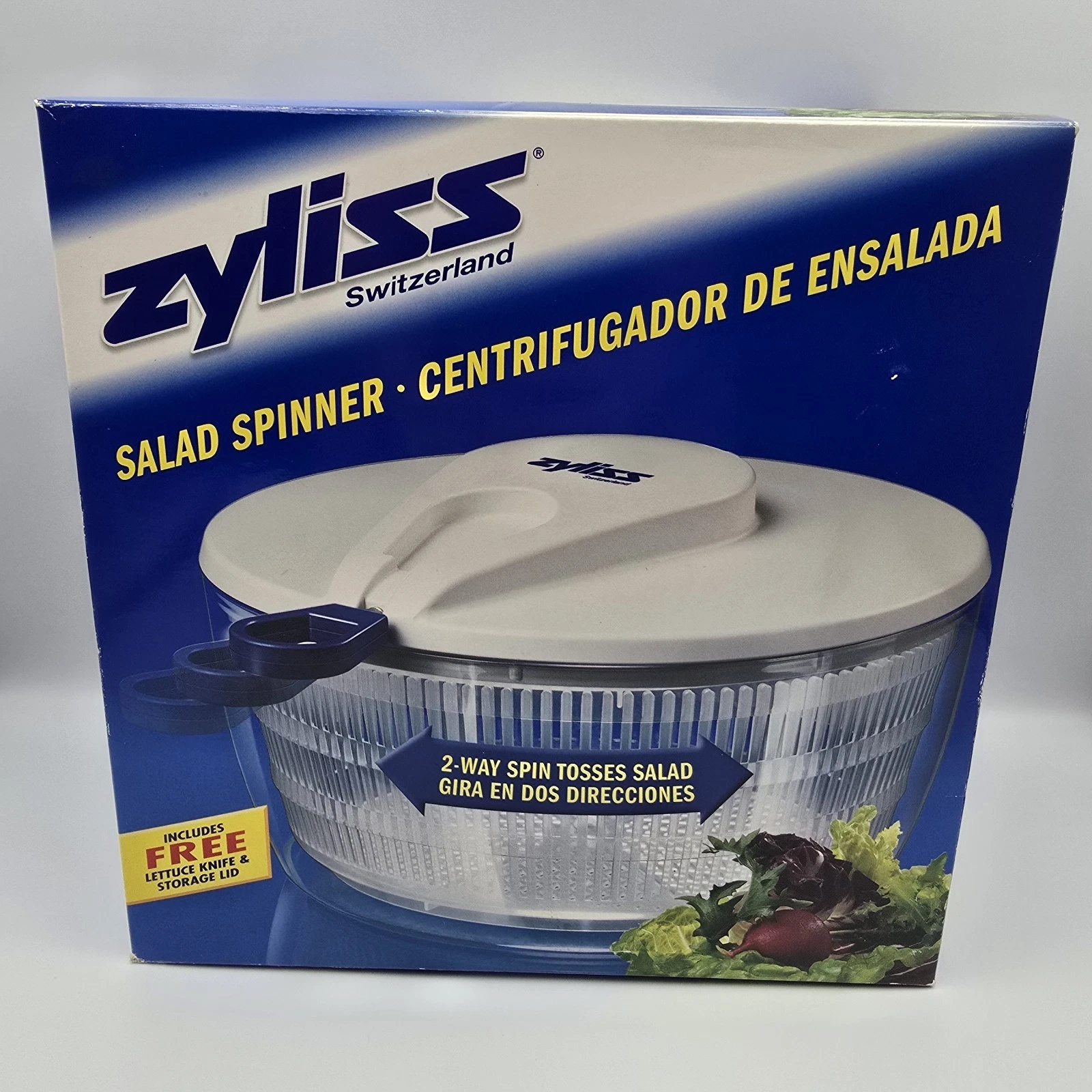 VTG Zyliss Salad Spinner Pull Cord Style White Switzerland 10" With Salad Knife
Opens in a new windo