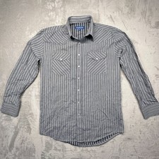 Panhandle Slim True Western Wear Shirt Mens Medium Black Stripe Pearl Snap Top