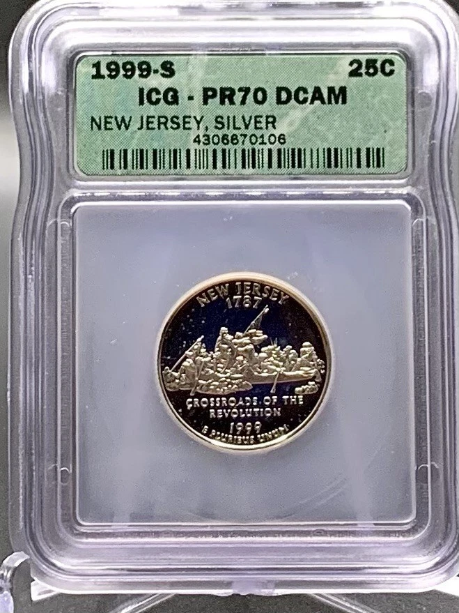 1999-S New Jersey 90% Silver Proof State Quarter ICG PR70 DCAM Free Shipping - Image 3 of 4
